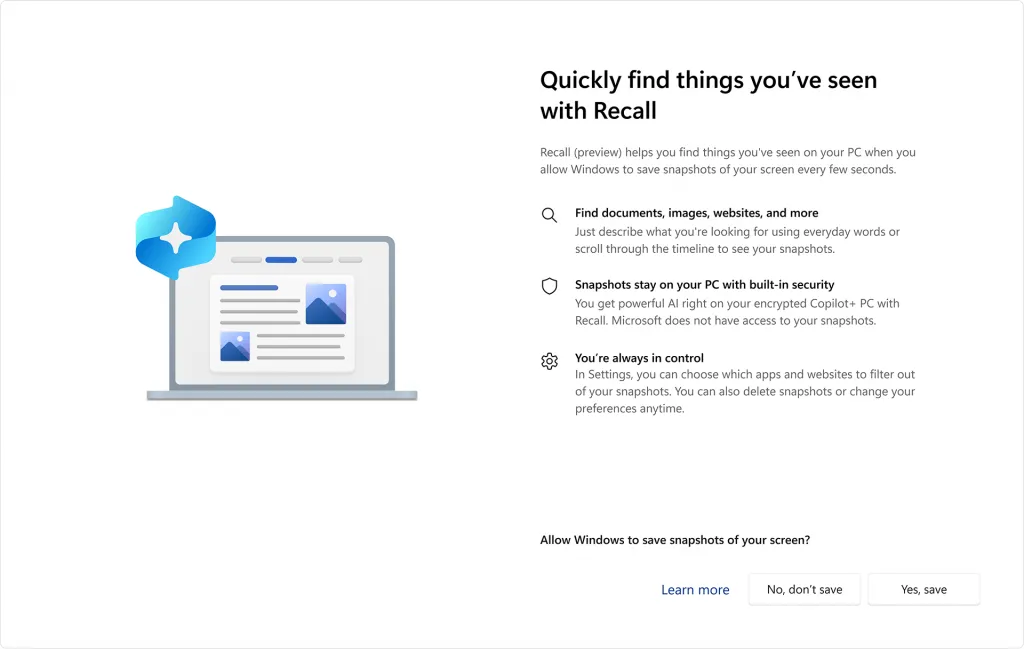 Giải thích các tùy chọn của tính năng Microsoft Recall