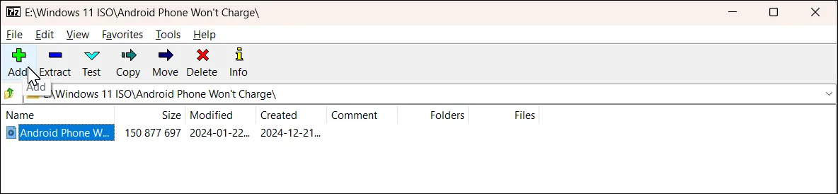 Giao diện 7-Zip Add to archive trên Windows 11 hiển thị các tùy chọn nén và chia file