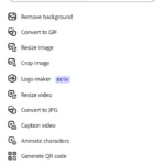 Giao diện Adobe Express hiển thị danh sách các tính năng Quick Actions