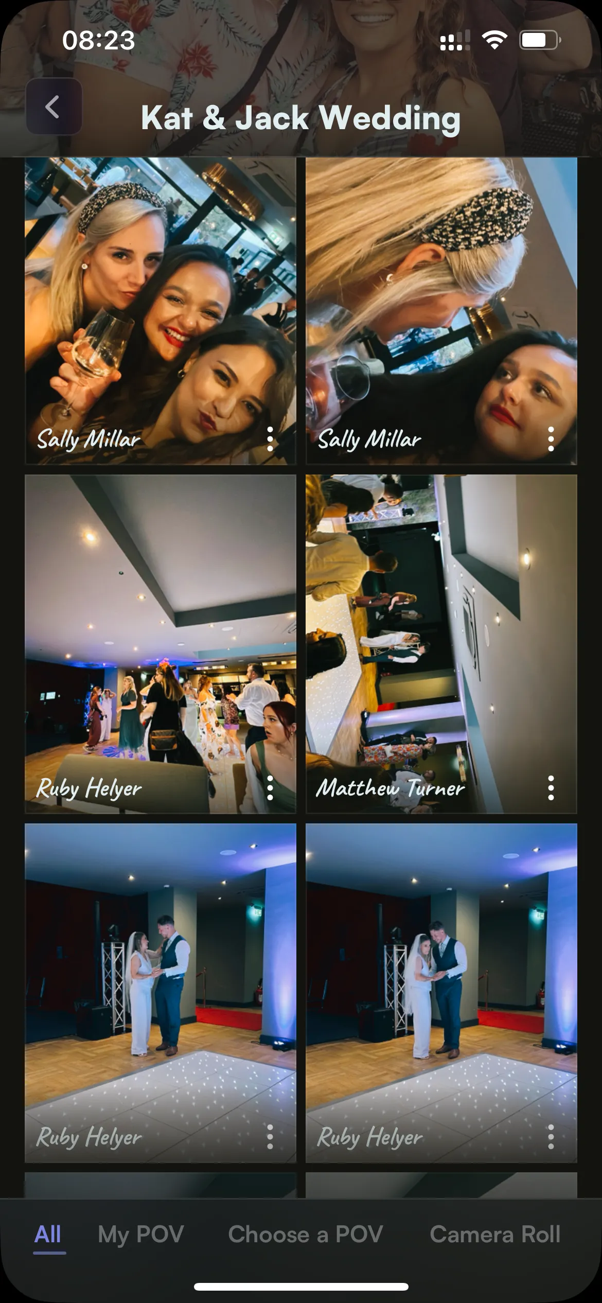 Giao diện album ảnh sự kiện được tạo chung bởi nhiều người dùng trong ứng dụng POV Camera.