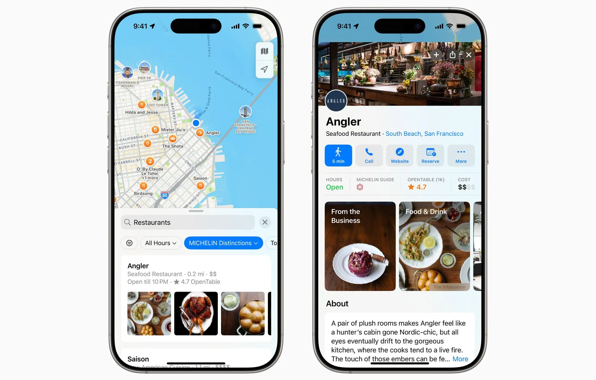 Giao diện Apple Maps hiển thị danh sách nhà hàng được Michelin Guide xếp hạng và các bộ lọc tìm kiếm