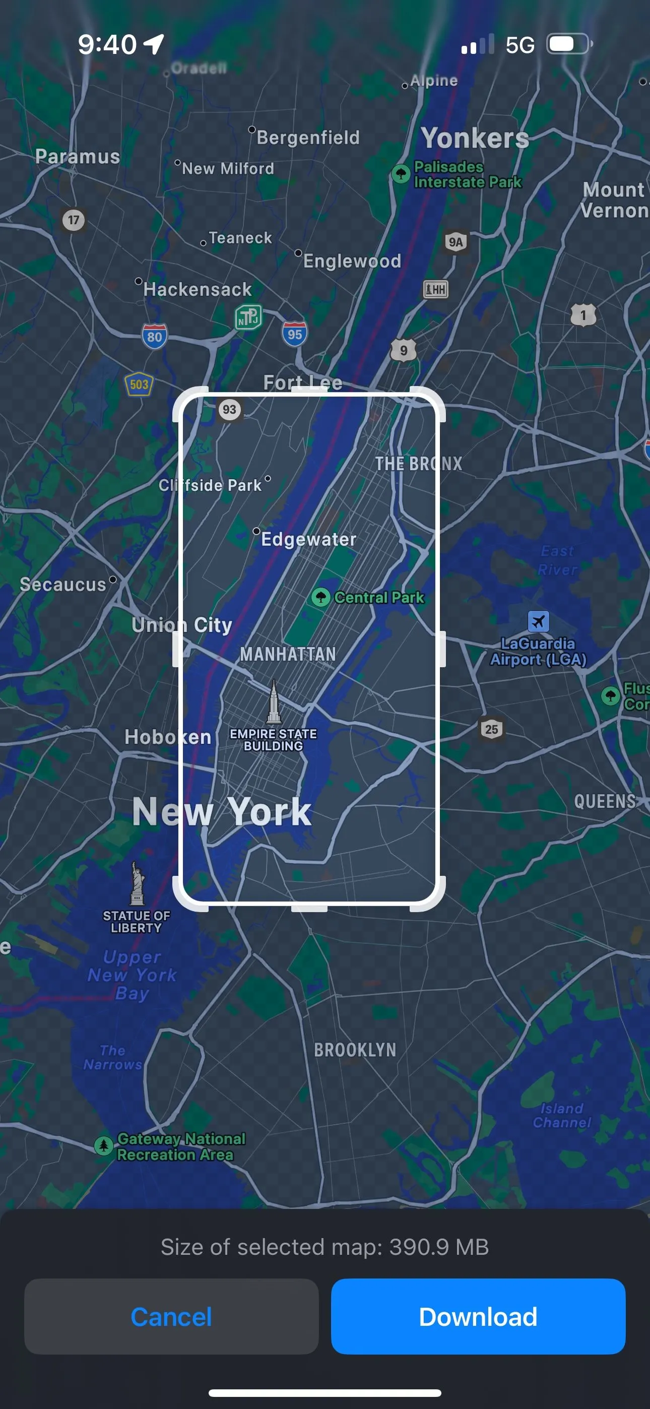 Giao diện Apple Maps trong iOS 17 hiển thị tùy chọn tải bản đồ ngoại tuyến