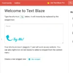Giao diện bảng điều khiển (Dashboard) của Text Blaze, nơi người dùng quản lý và tạo các snippet.