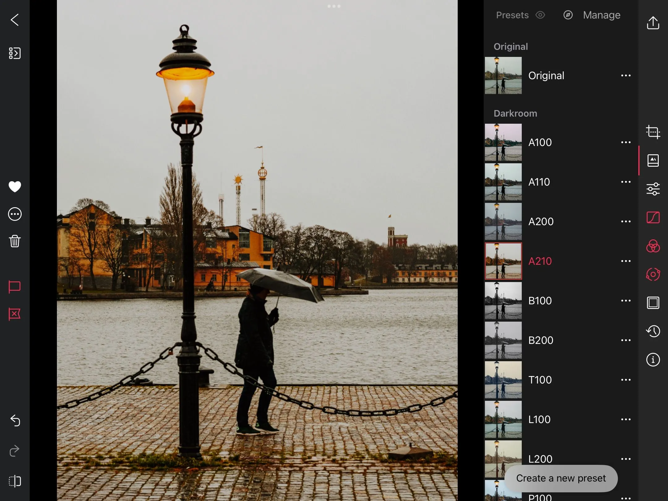 Giao diện các bộ lọc (preset) có sẵn trong ứng dụng Darkroom dành cho iPad