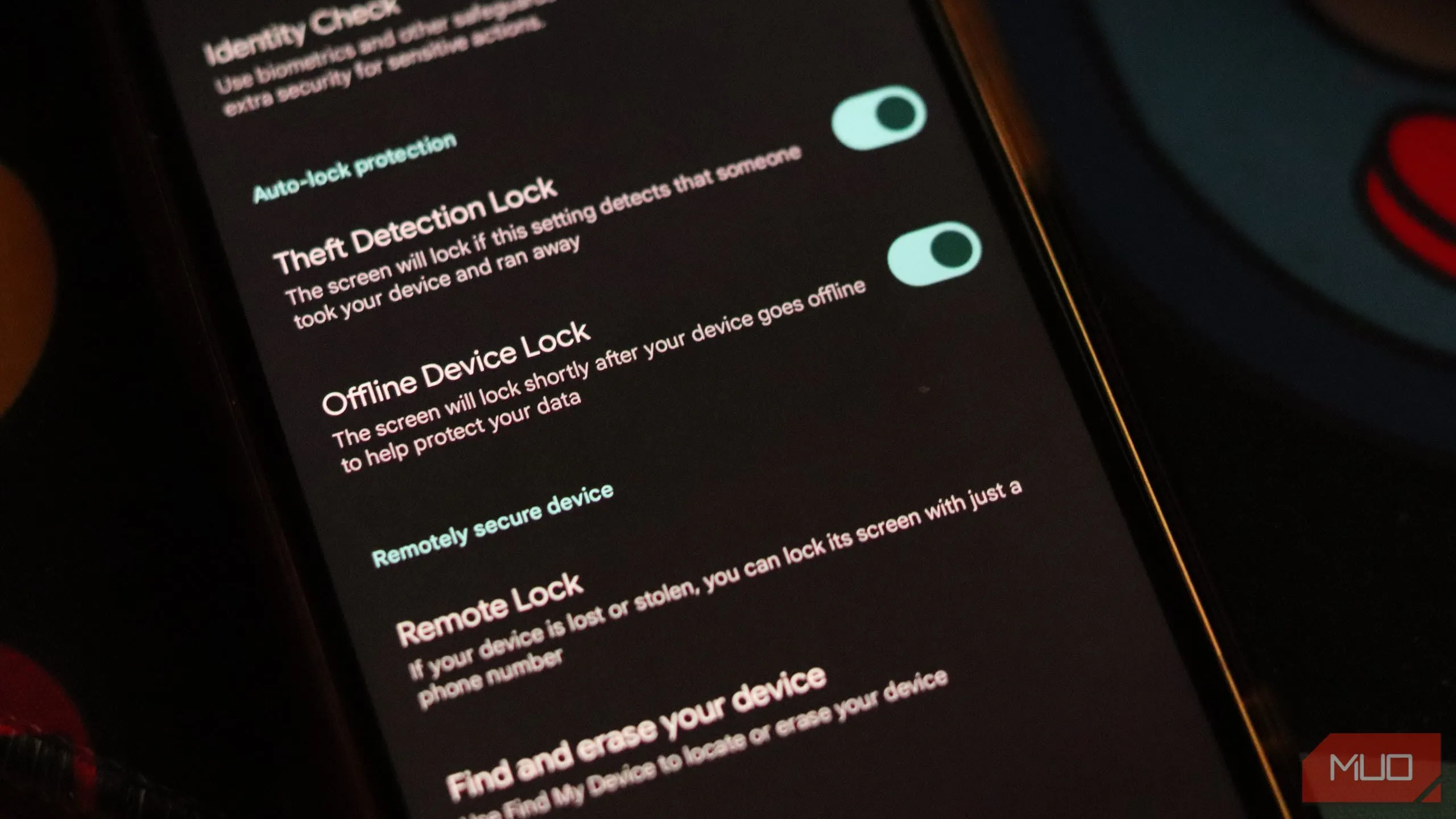Giao diện các tính năng bảo vệ chống trộm trong cài đặt Android