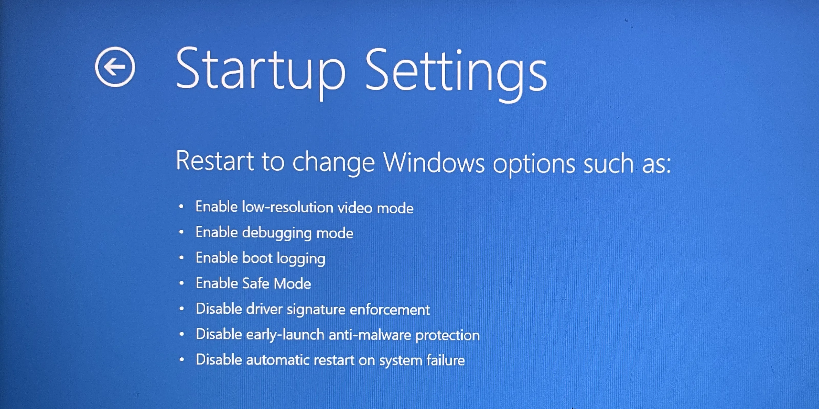 Giao diện Cài đặt Khởi động (Startup Settings) với các chế độ Safe Mode trên Windows
