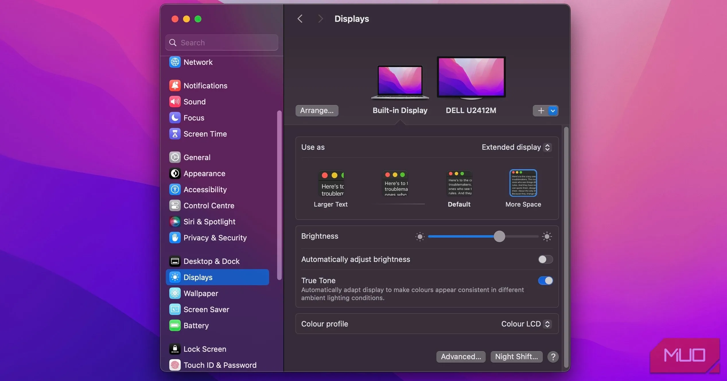 Giao diện cài đặt màn hình kép trên macOS Sonoma