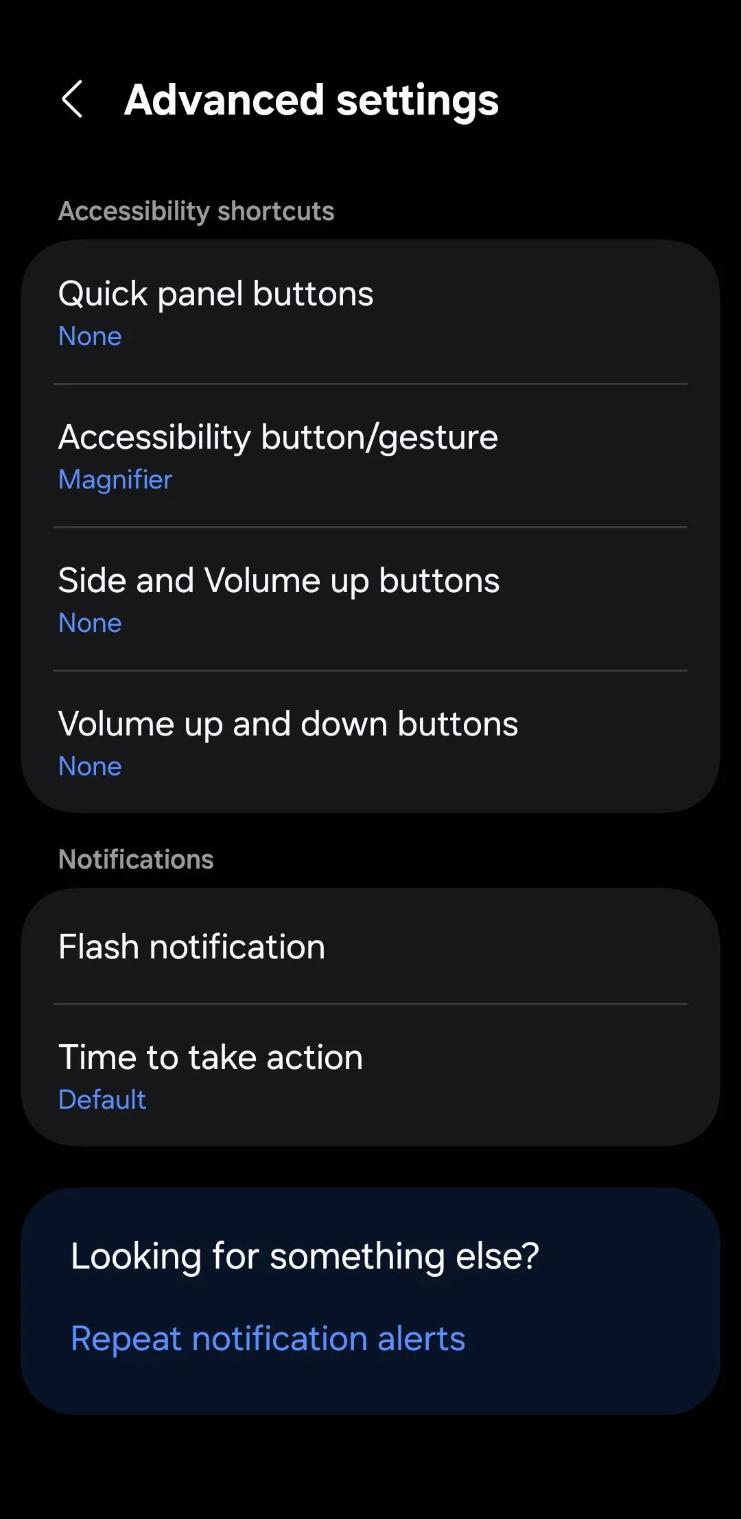 Giao diện cài đặt phím tắt trợ năng nâng cao trên điện thoại Android, hiển thị tùy chọn gán các nút vật lý cho tính năng trợ năng.