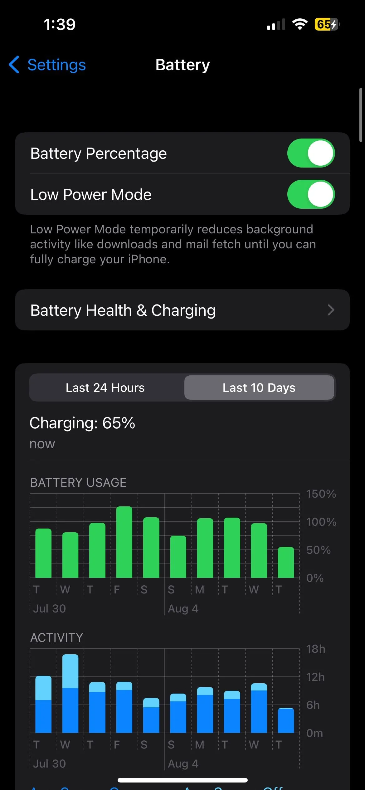 Giao diện cài đặt Pin iPhone với tùy chọn Chế độ Nguồn điện thấp