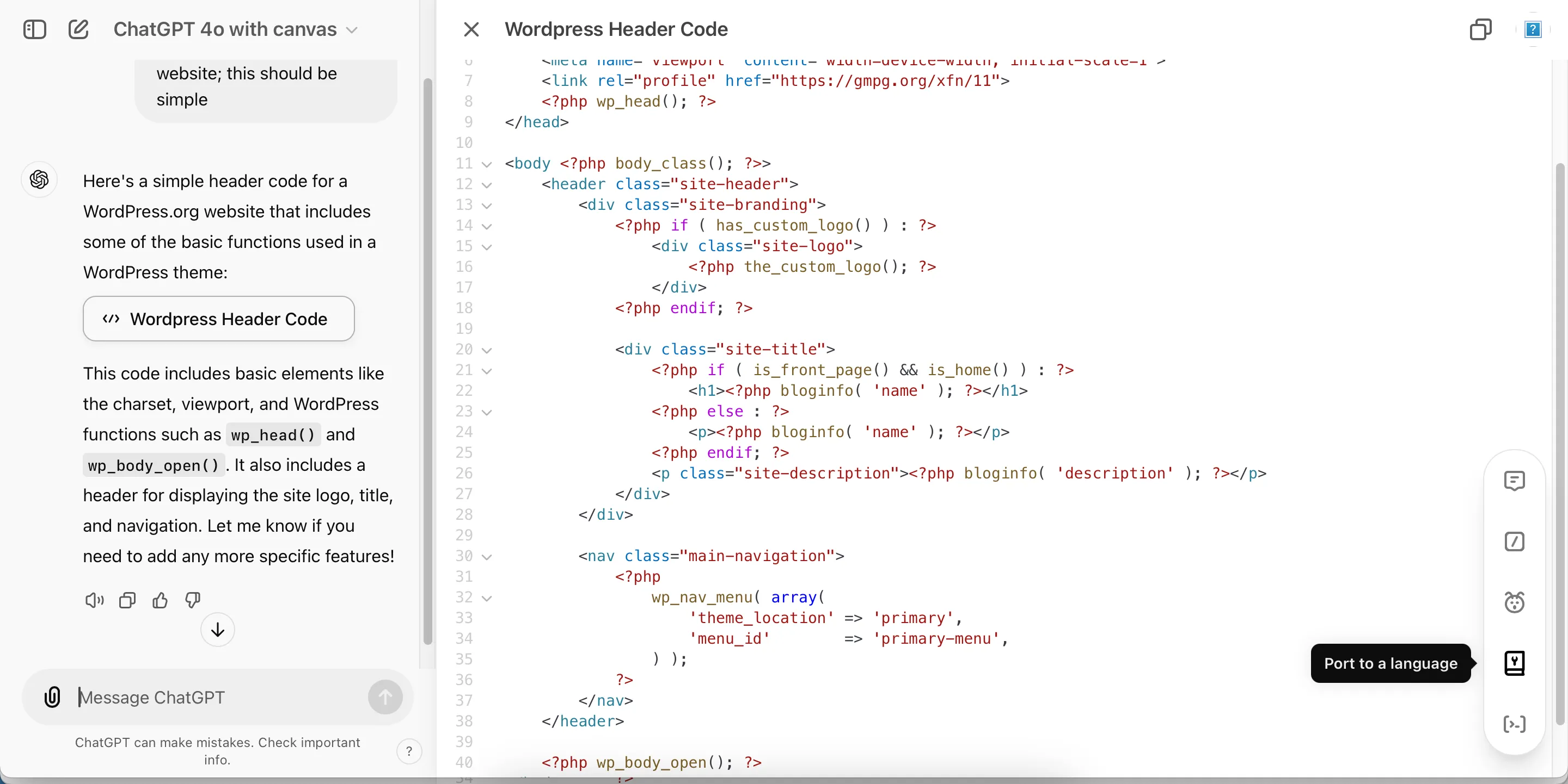 Giao diện ChatGPT Canvas hiển thị quá trình chỉnh sửa và xem trước code HTML React