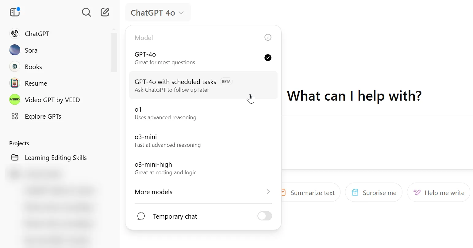 Giao diện ChatGPT Tasks hiển thị lịch trình và lời nhắc nhở