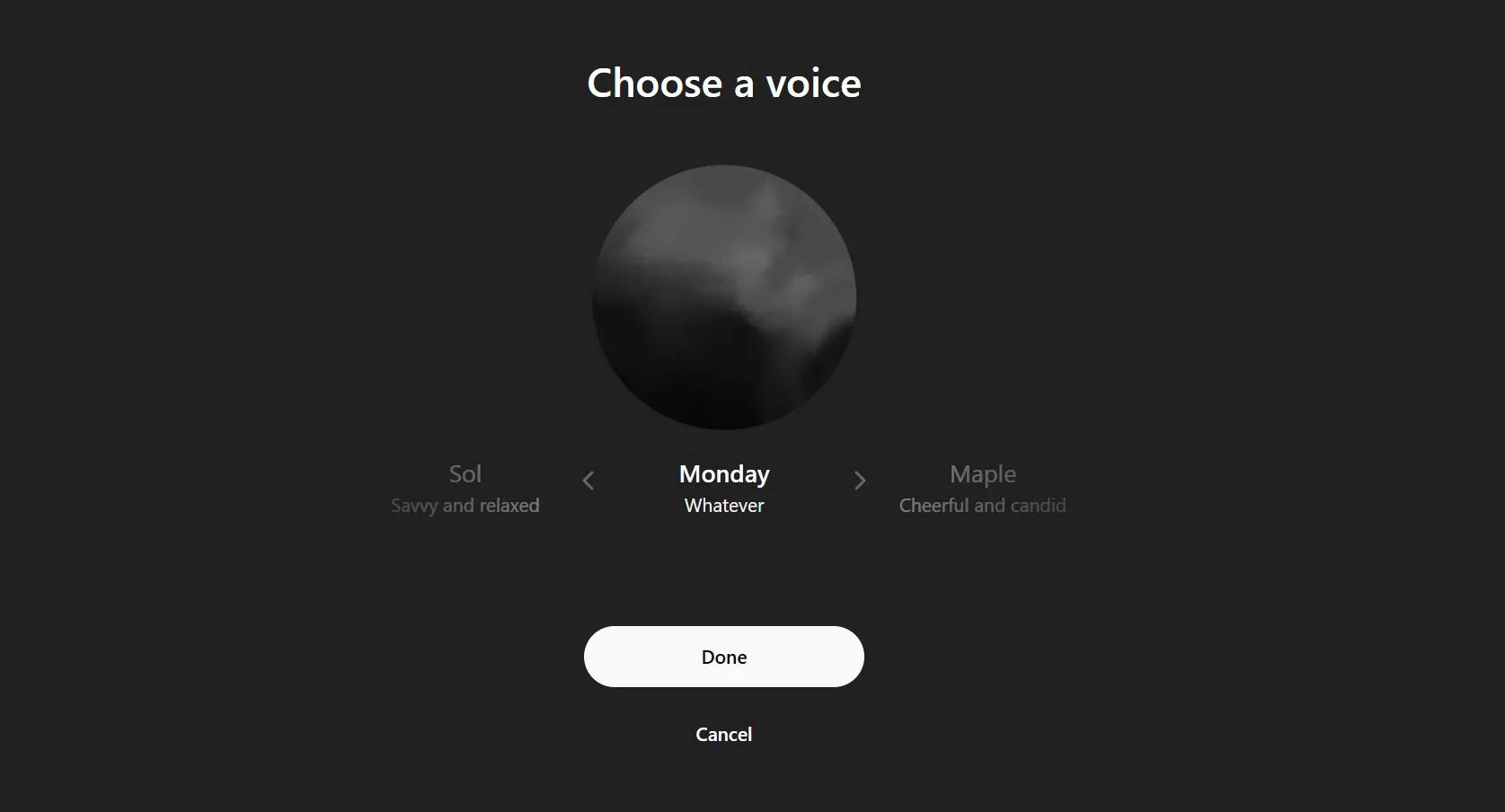 Giao diện ChatGPT với chế độ giọng nói Monday Mode, thể hiện cải tiến tương tác