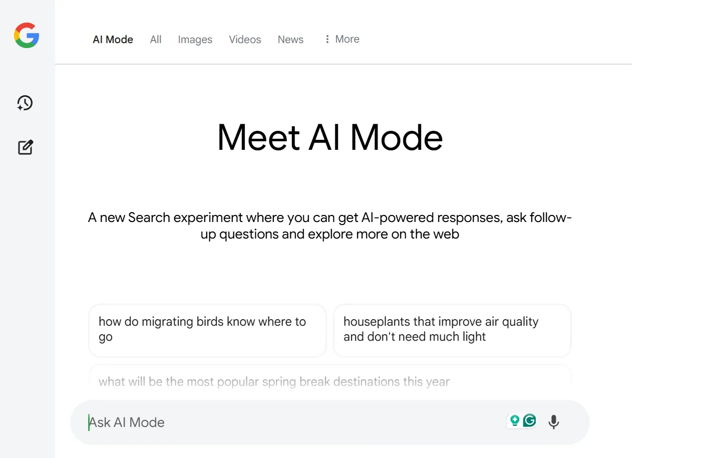 Giao diện chế độ AI Mode mới của Google Tìm kiếm với tab riêng biệt
