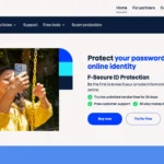 Giao diện chính của dịch vụ F-Secure ID Protection cho thấy màn hình trang chủ thân thiện và các tùy chọn bảo vệ