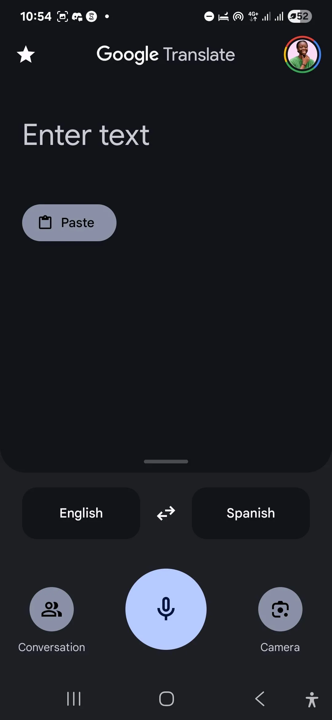 Giao diện chính Google Dịch trên thiết bị Android