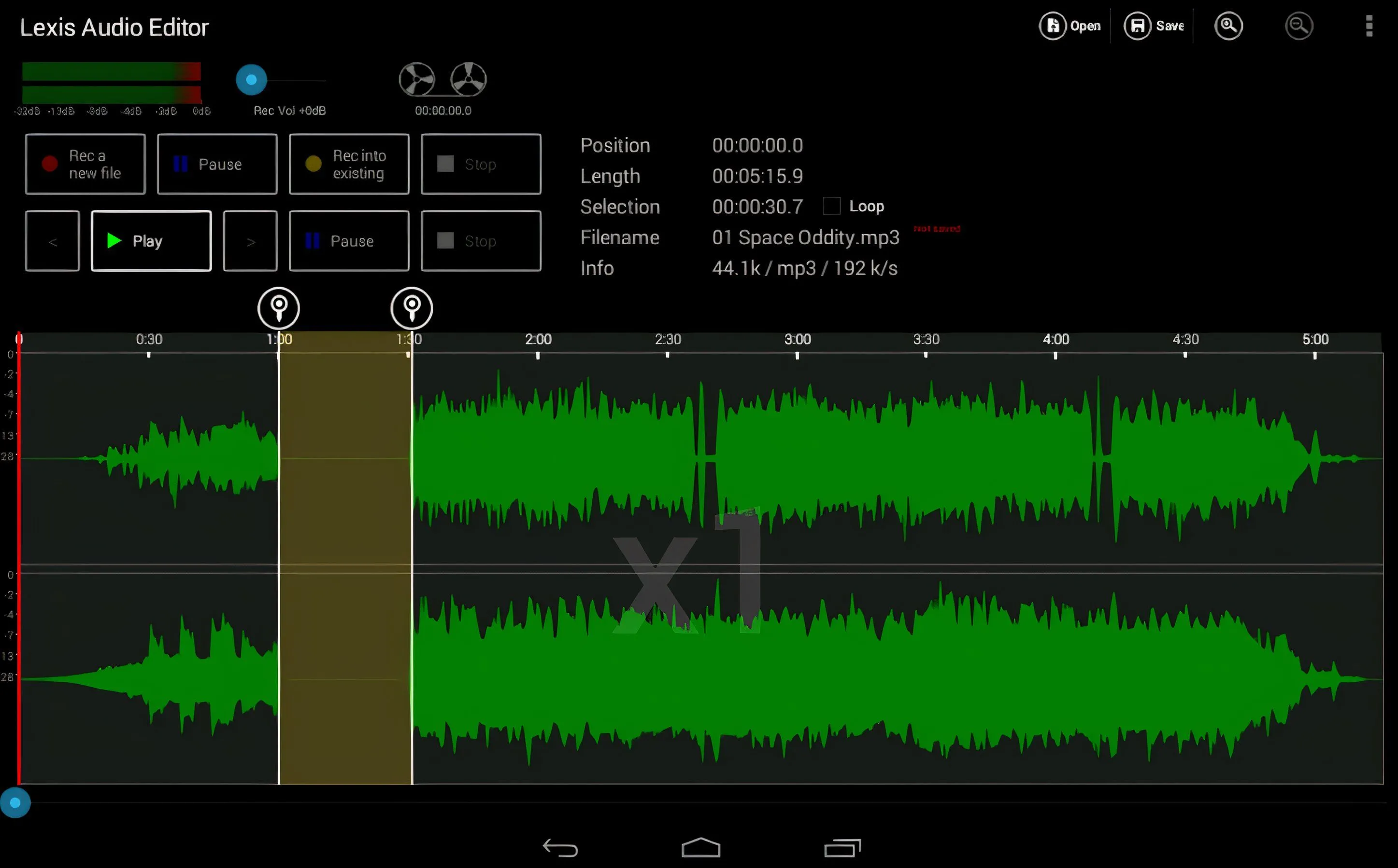 Giao diện chỉnh sửa âm thanh của Lexis Audio Editor trên Android