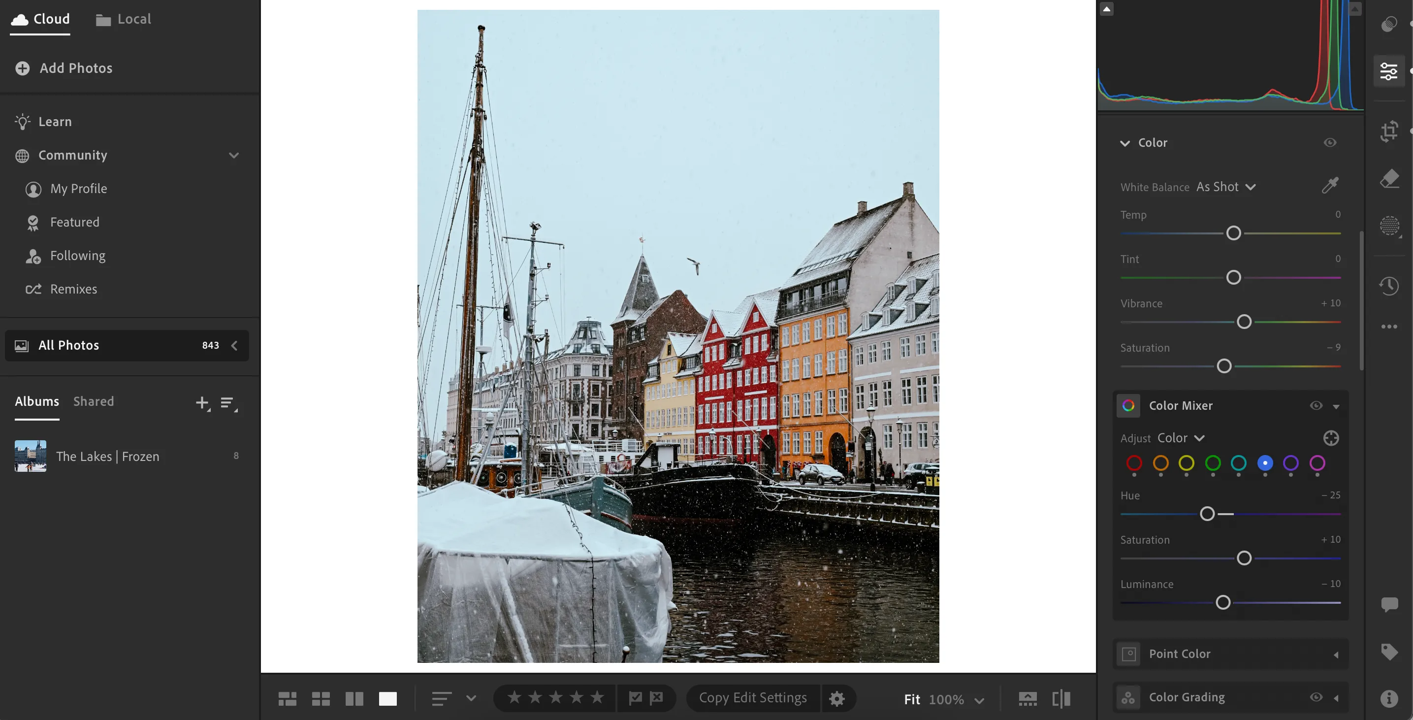 Giao diện chỉnh sửa ảnh JPEG trong Adobe Lightroom với các công cụ điều chỉnh chi tiết