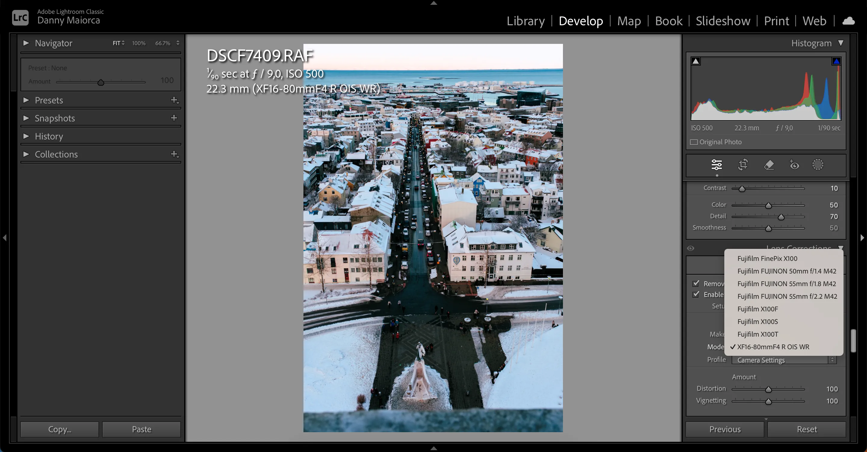 Giao diện chỉnh sửa thông số ống kính (lens profile) trong Adobe Lightroom trên máy tính