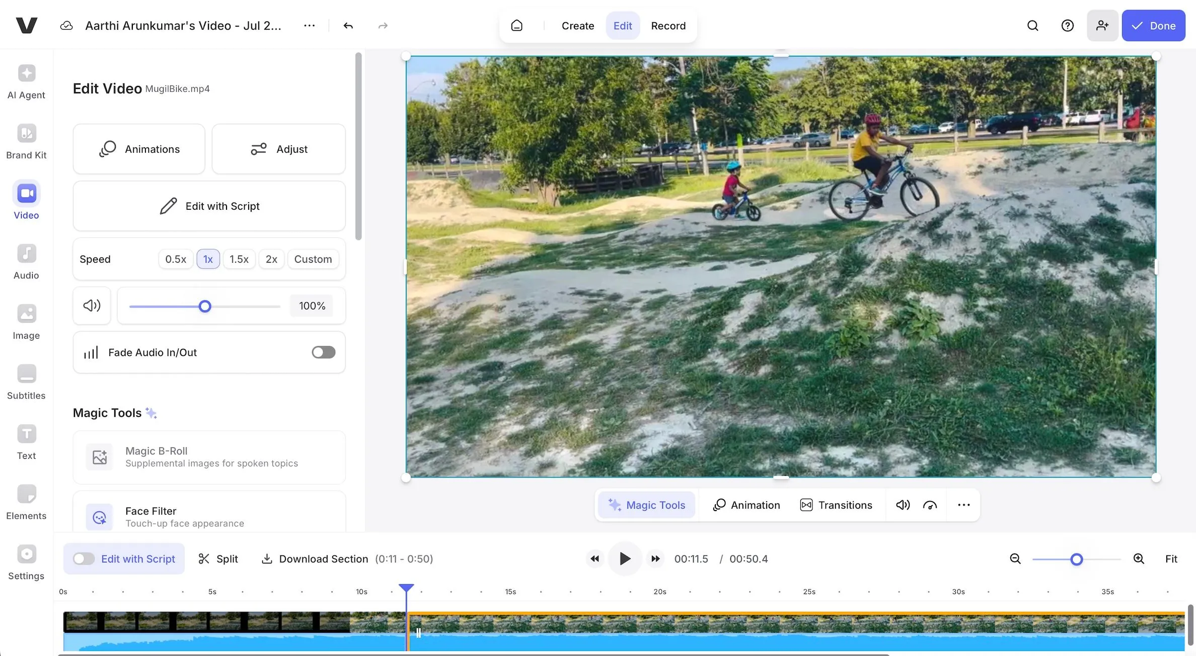 Giao diện chỉnh sửa video trên Veed.io