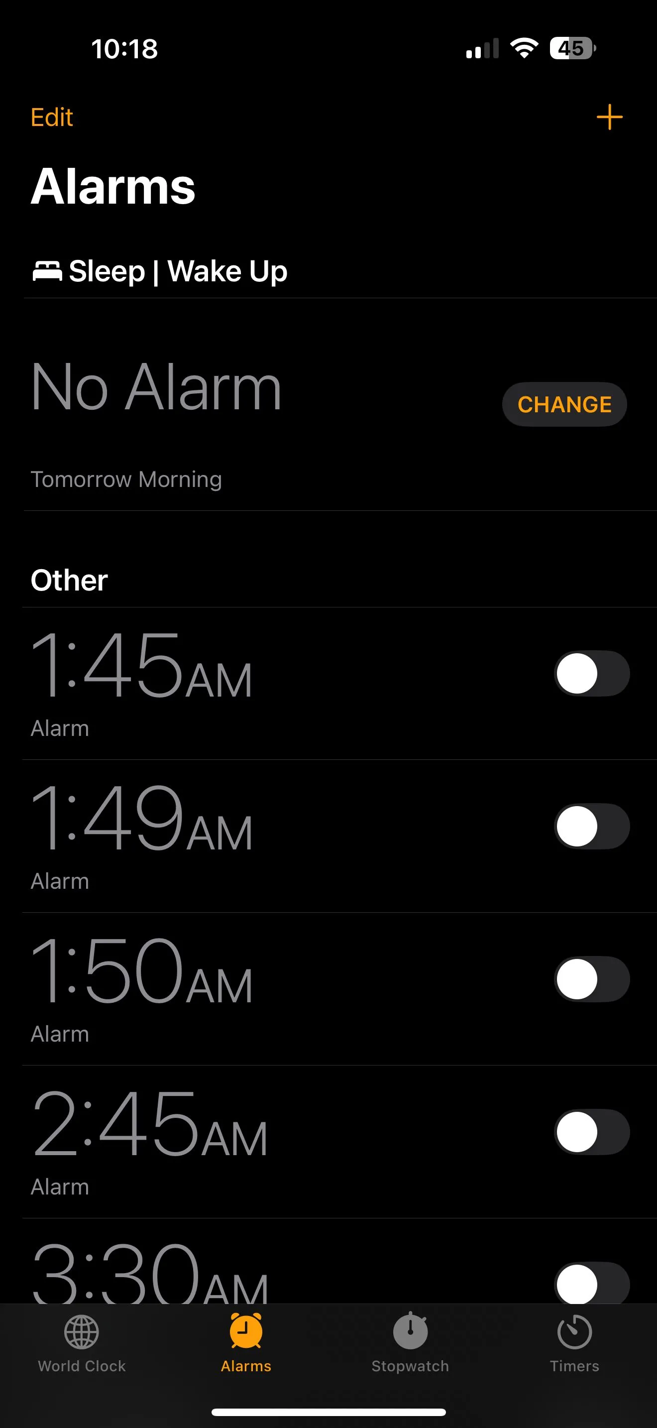 Giao diện chính ứng dụng Đồng hồ trên iPhone