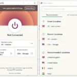 Giao diện chính và danh sách vị trí máy chủ của ExpressVPN, minh họa việc bảo vệ eSIM bằng VPN