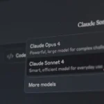 Giao diện Claude AI với các mô hình Claude Sonnet 4 và Opus 4