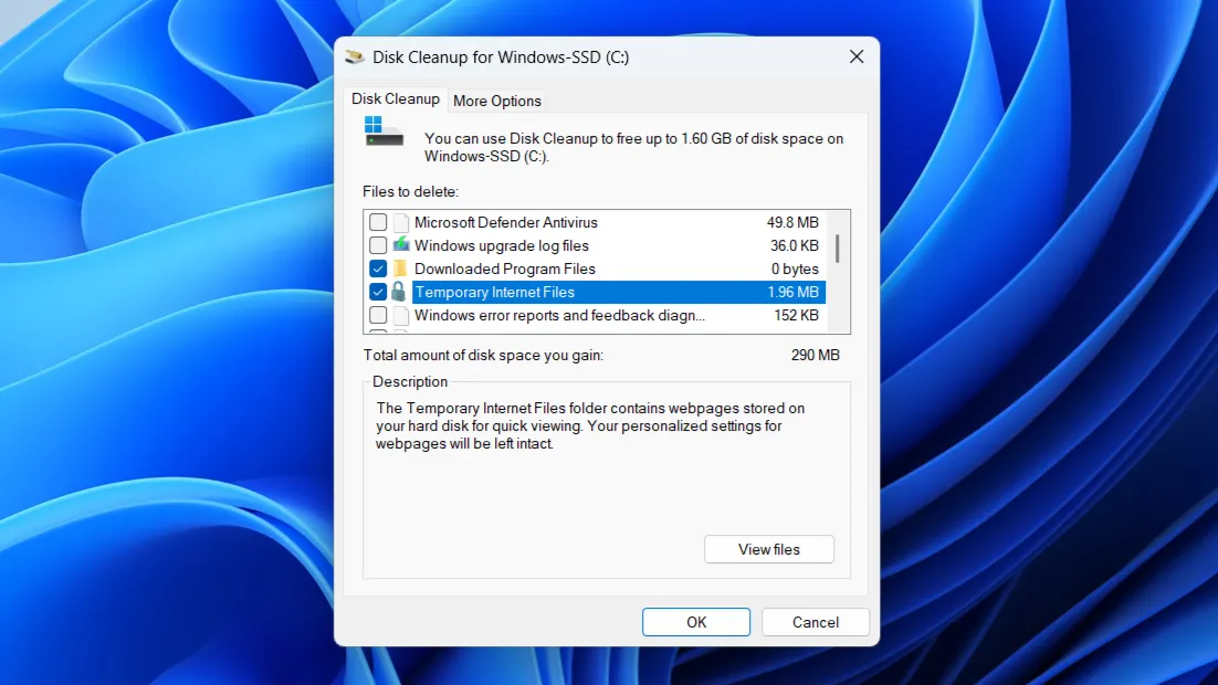 Giao diện công cụ Disk Cleanup trên Windows 11 giúp giải phóng dung lượng ổ đĩa