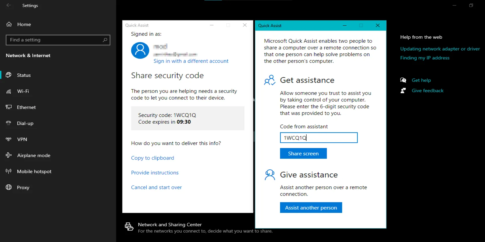 Giao diện công cụ Hỗ trợ nhanh Quick Assist trong Windows 11