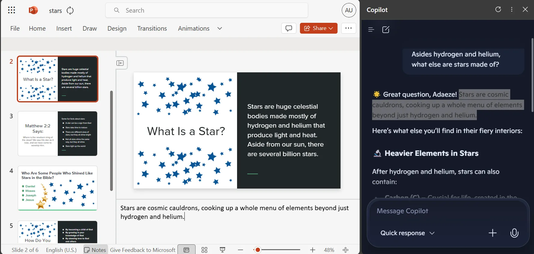 Giao diện Copilot được gắn bên cạnh một bản trình bày PowerPoint đang được chỉnh sửa trên PowerPoint Online, minh họa vị trí tích hợp.