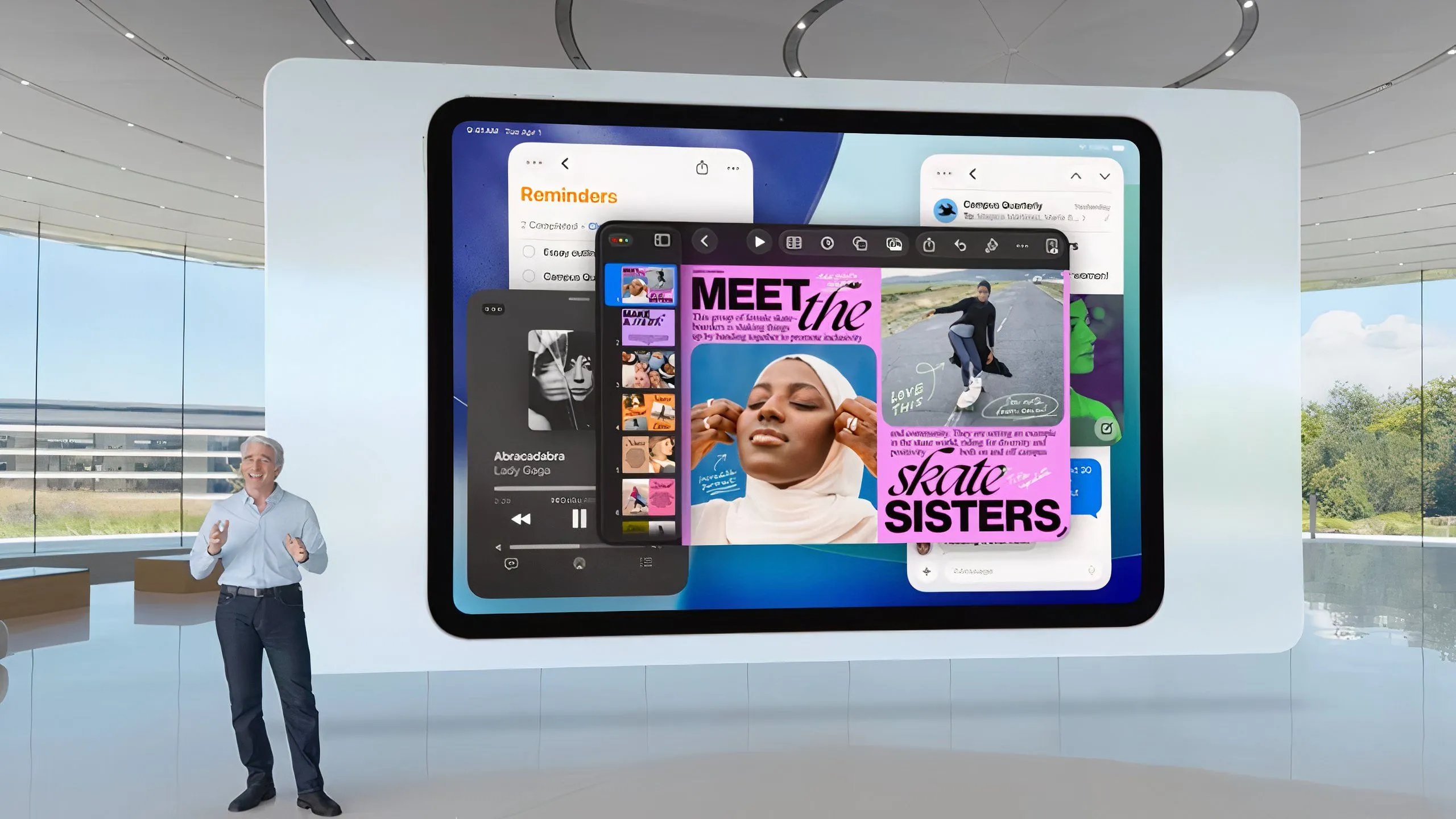 Giao diện đa nhiệm iPadOS 26 với các cửa sổ ứng dụng được sắp xếp linh hoạt giống macOS