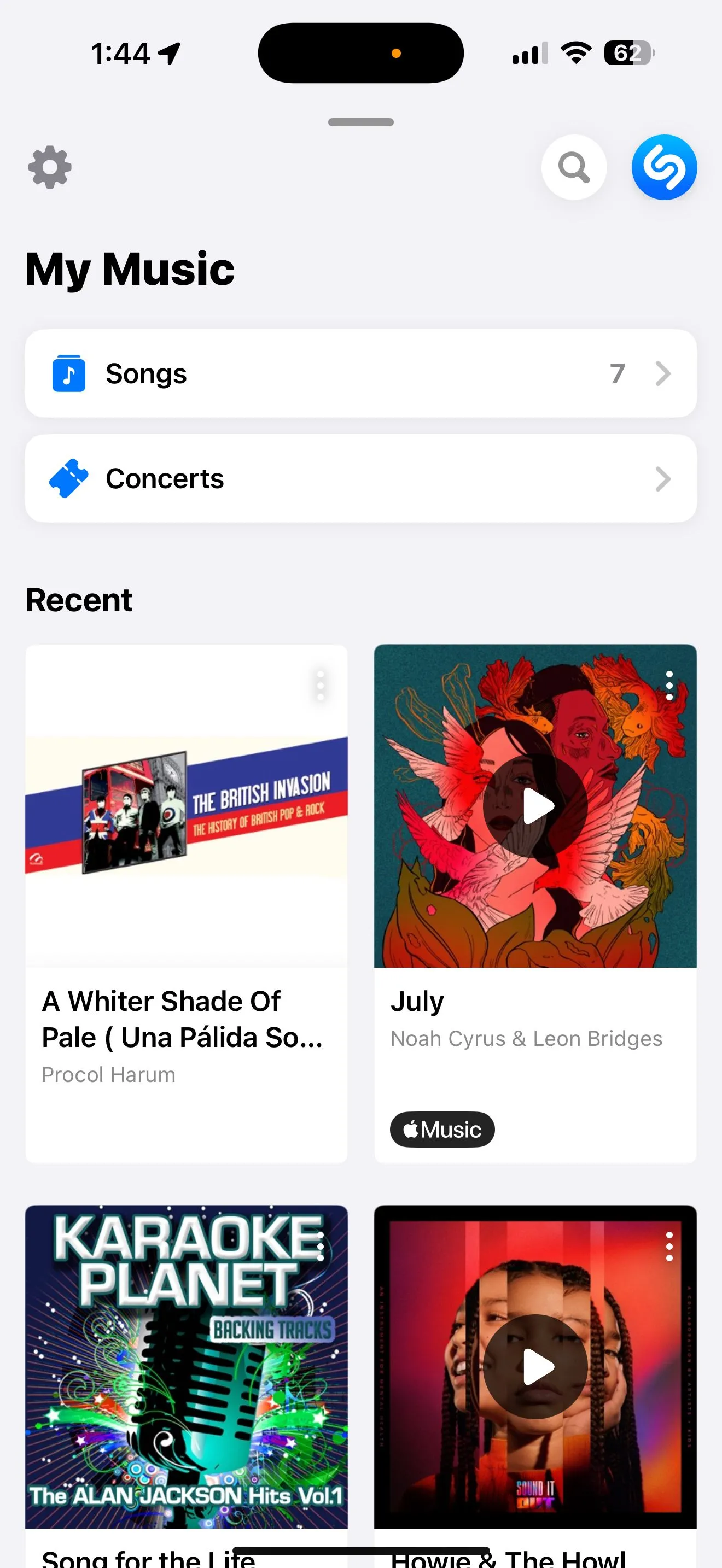 Giao diện danh sách bài hát đã nhận diện My Shazam Tracks trong ứng dụng Shazam