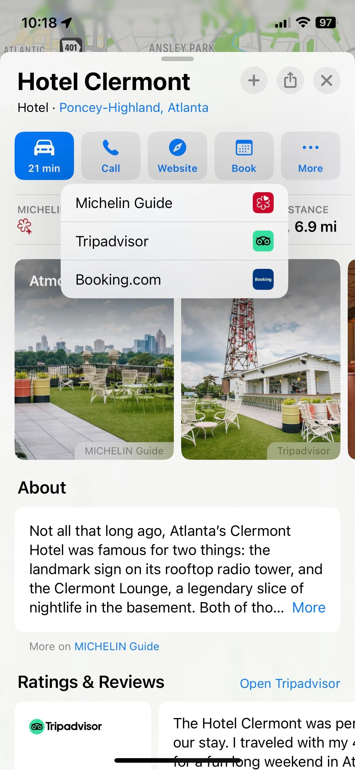 Giao diện đặt phòng khách sạn được đánh giá Michelin Key trực tiếp qua Apple Maps.