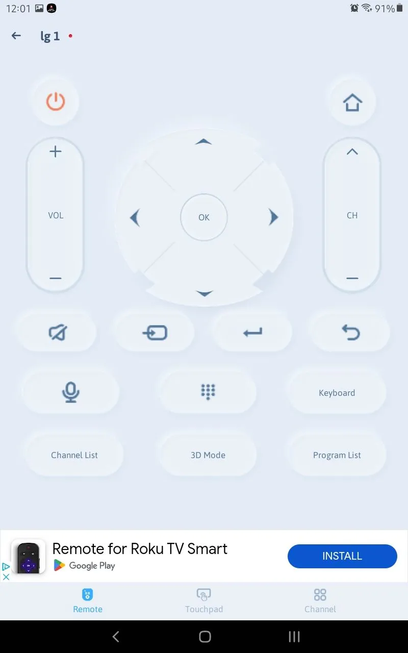 Giao diện điều khiển chính của ứng dụng Vsray Technology Universal TV Remote Control