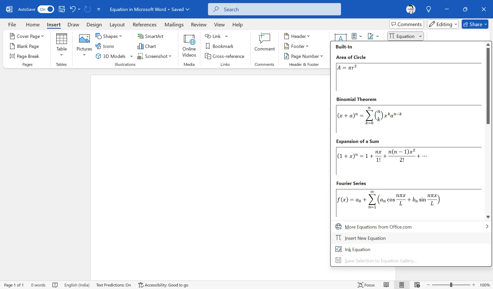 Giao diện Equation Editor trong Microsoft Word với các công cụ soạn thảo công thức toán học.