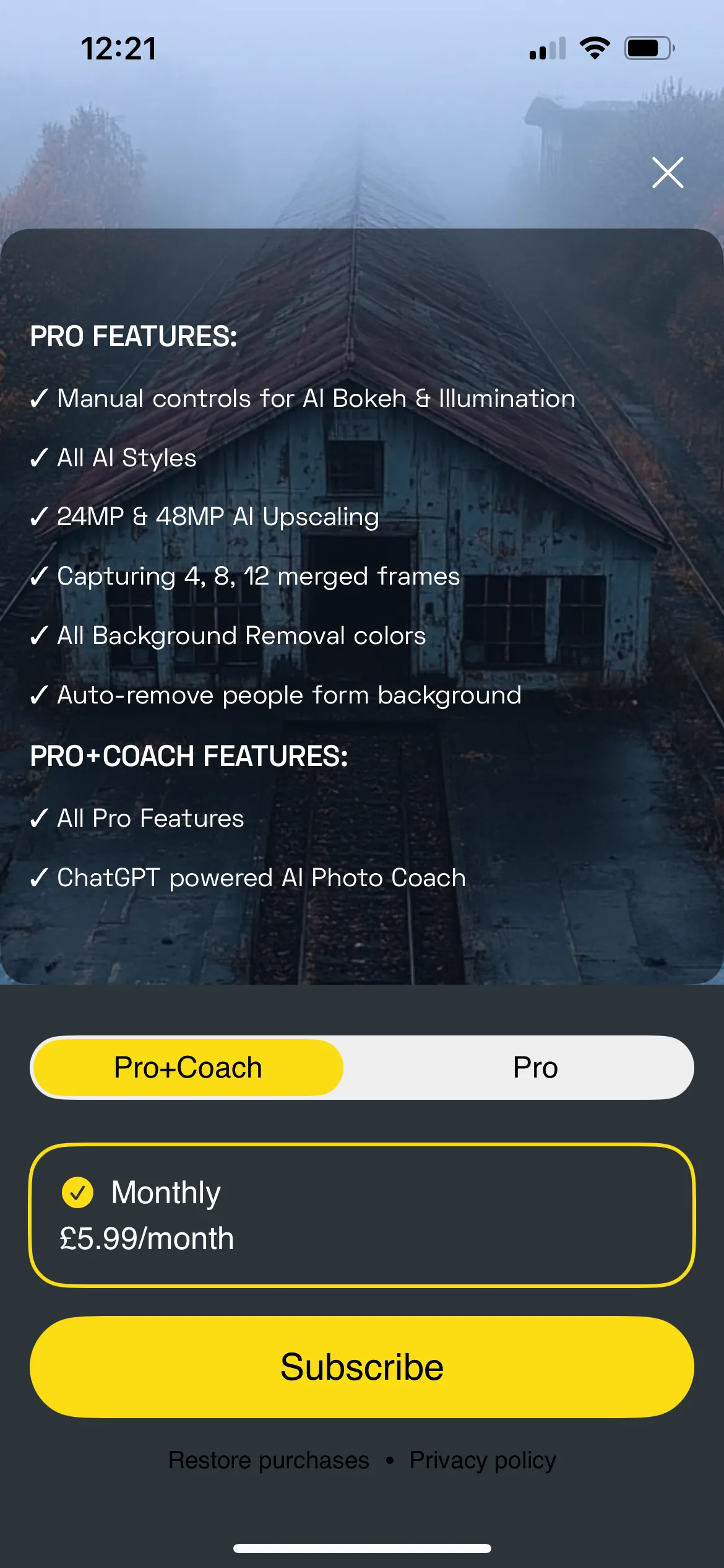 Giao diện giới thiệu các tính năng cao cấp của NeuralCam Pro và PhotoCoach