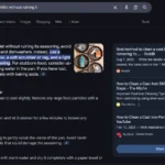 Giao diện Google AI Overview hiển thị hướng dẫn làm sạch chảo gang với thông tin mâu thuẫn từ các nguồn không chính thống.
