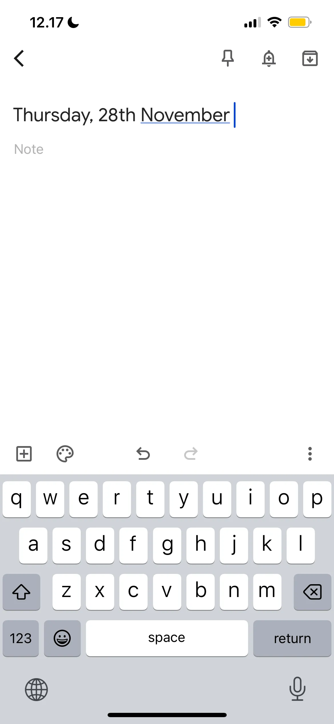 Giao diện Google Keep với tùy chọn thêm mục nhật ký mới