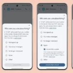Giao diện Google Messages hiển thị tùy chọn hủy đăng ký tin nhắn tự động và các lý do hủy