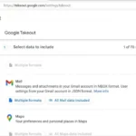 Giao diện Google Takeout với tùy chọn Mail (Gmail) được chọn để xuất dữ liệu