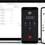 Giao diện Google Voice trên nhiều thiết bị, minh họa khả năng gọi quốc tế và tích hợp hệ sinh thái Google.