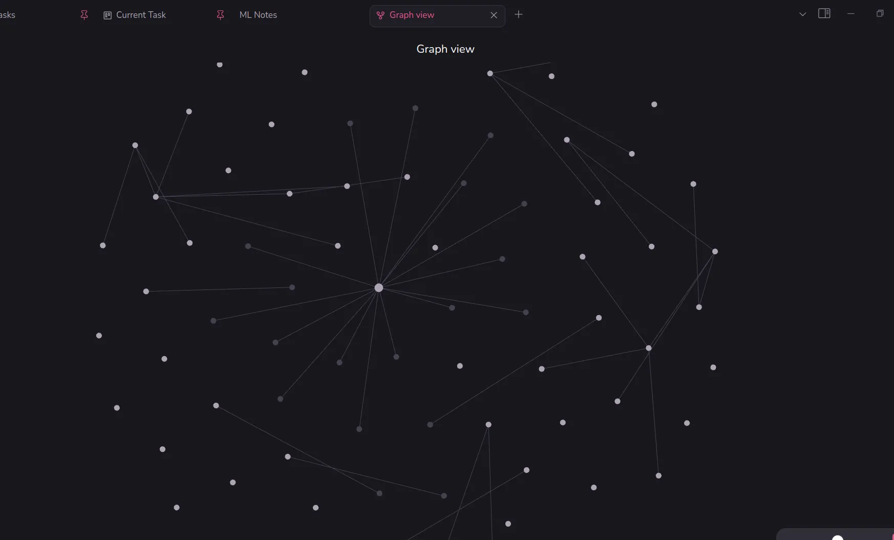 Giao diện Graph View của Obsidian thể hiện mối liên kết giữa các ghi chú