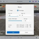 Giao diện hộp thoại thay đổi kích thước ảnh trong ứng dụng Photos của Windows 11