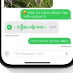 Giao diện iPhone hiển thị tin nhắn RCS, minh họa khả năng tương thích với Android nhưng vẫn còn hạn chế về bảo mật