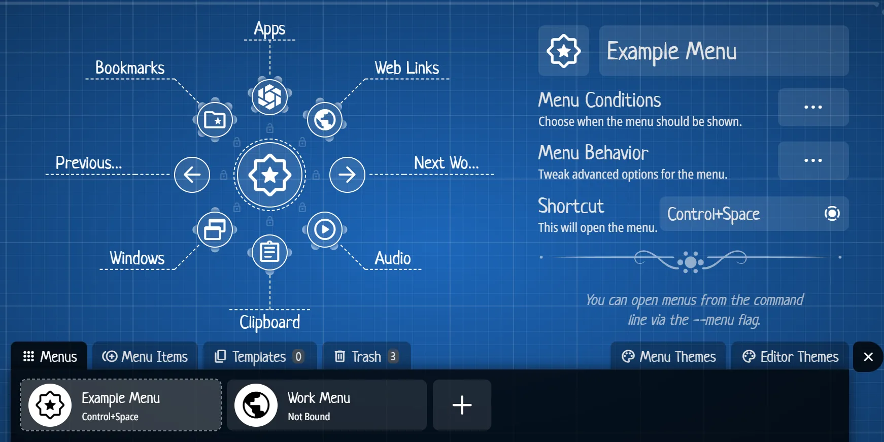 Giao diện Kando Menu Editor mở trên Windows 11 cho phép tùy chỉnh các mục menu