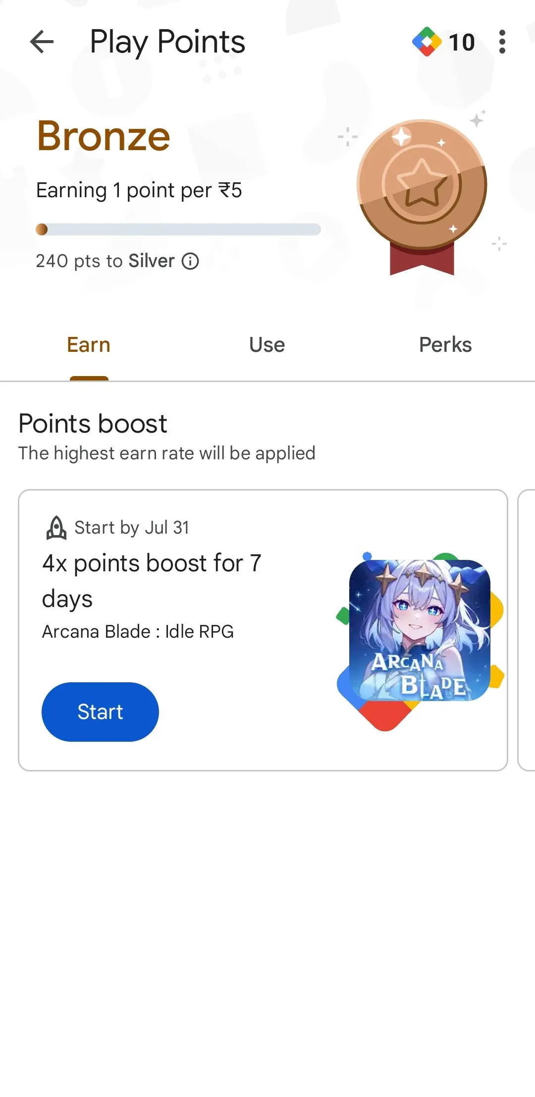 Giao diện kiếm và quản lý điểm Google Play Points trong ứng dụng Play Store