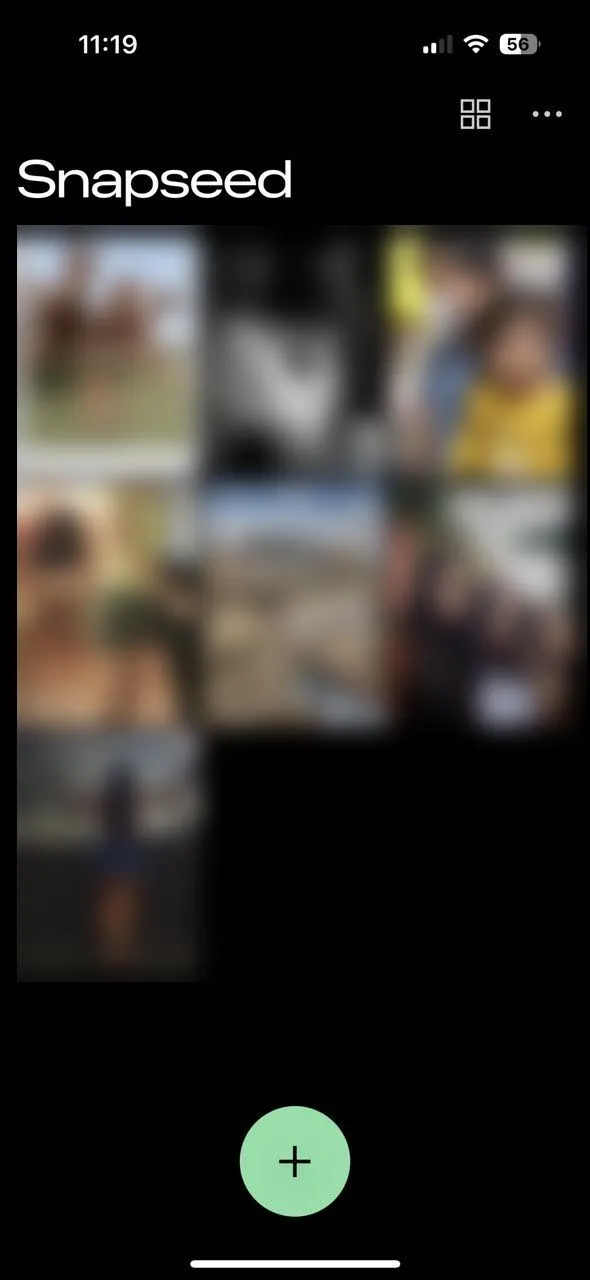 Giao diện lưới hiển thị ảnh đã chỉnh sửa trên Snapseed 3.0 iOS