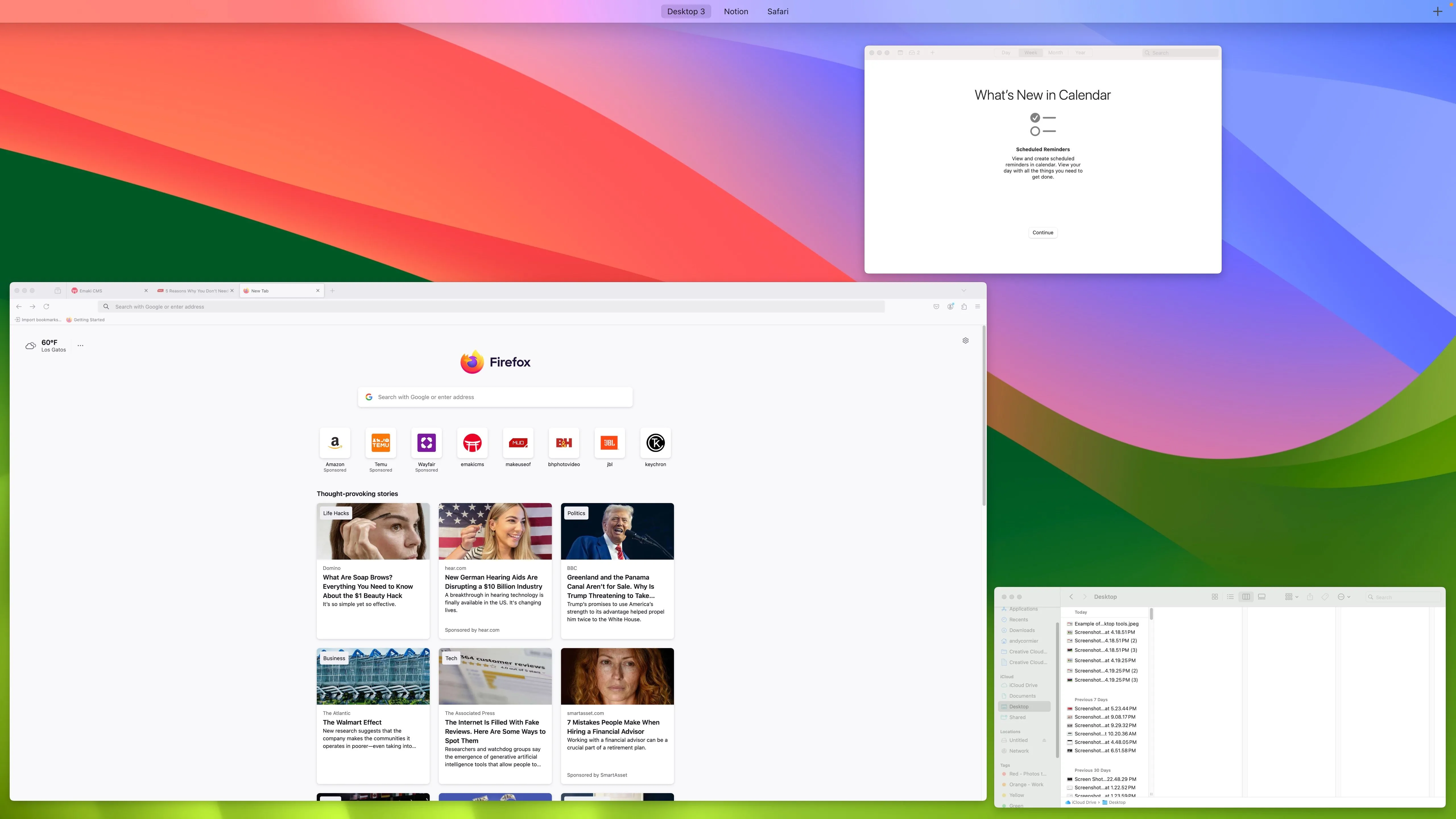 Giao diện macOS hiển thị các màn hình ảo (virtual desktops) giúp tổ chức không gian làm việc hiệu quả