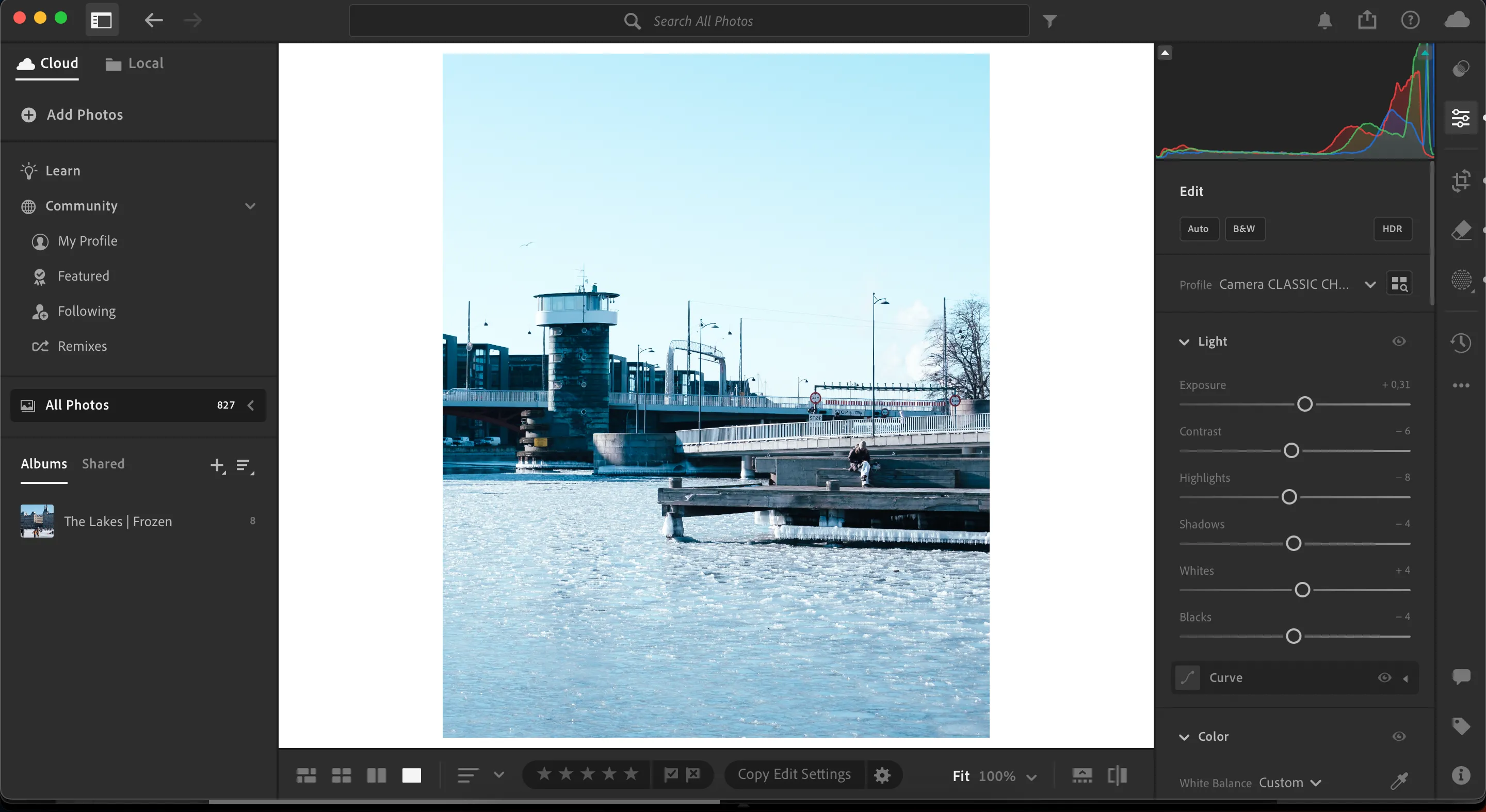 Giao diện người dùng đơn giản và trực quan của Lightroom CC trên máy tính