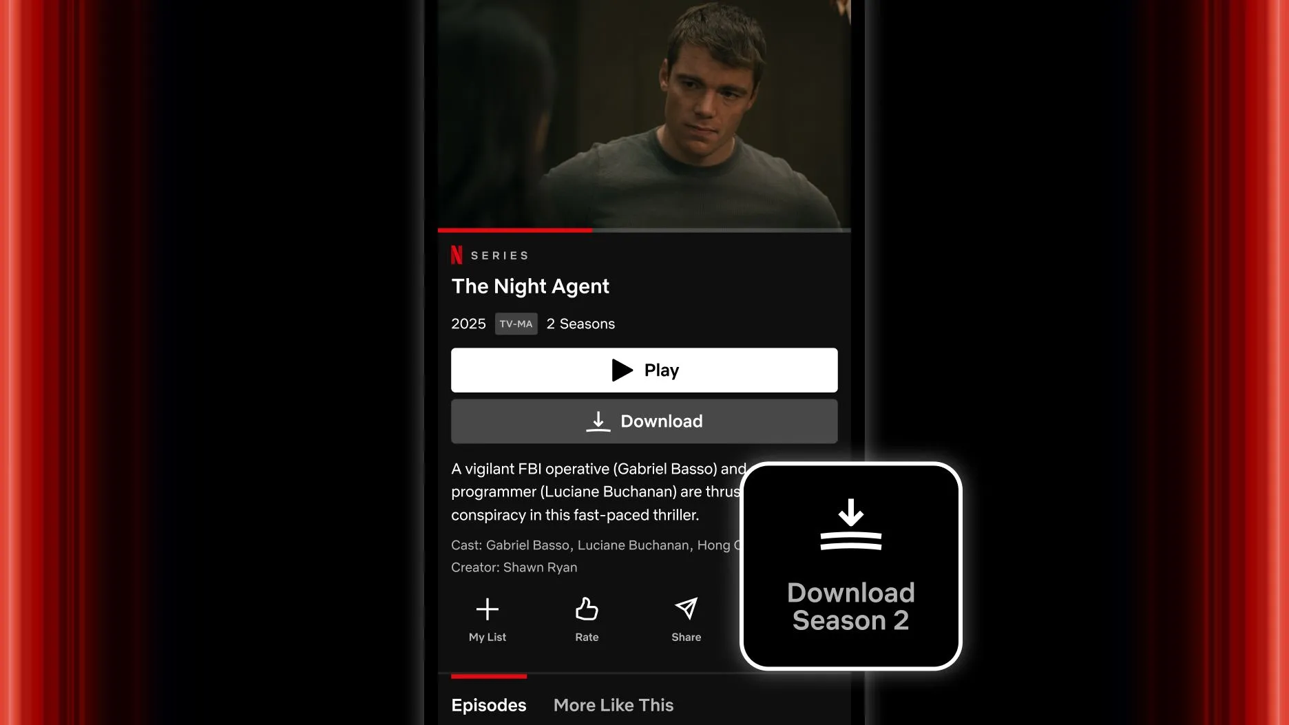 Giao diện người dùng tính năng tải xuống cả mùa phim Netflix trên iPhone