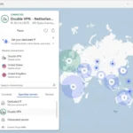 Giao diện NordVPN với tính năng Double VPN được kích hoạt, minh họa khả năng mã hóa kép để tăng cường bảo mật trực tuyến.